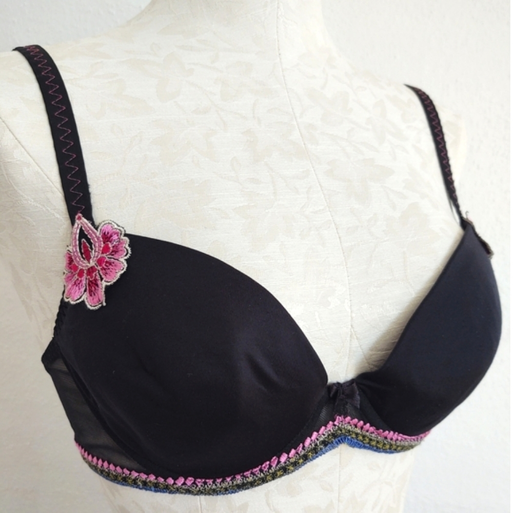 Simone Perele Bra Lingerie Embroidered Band & Lotus Flower Appliques Size 36B